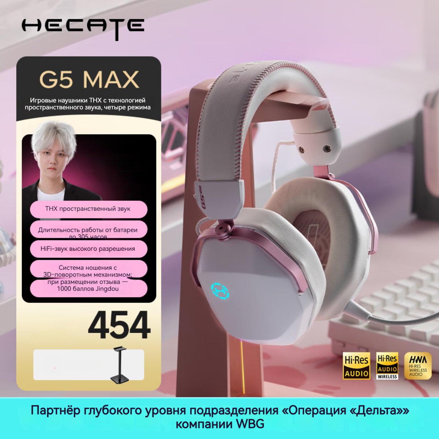 EDIFIER, беспроводная версия HECATE G5 MAX, четырехрежимное подключение 2,4G Type-C/2,4G USB-A/Bluetooth/USB, тройное шумоподавление, 2000 мАч, игровая гарнитура для установки на голову.