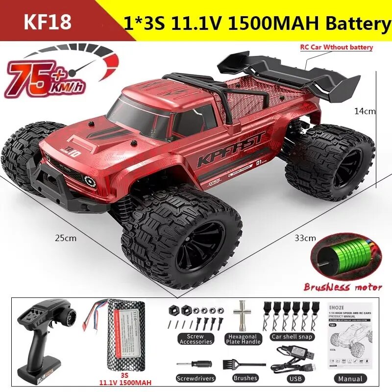KF18 RC Автомобиль 1:14, 4WD, Красный/Черный, 75км/ч