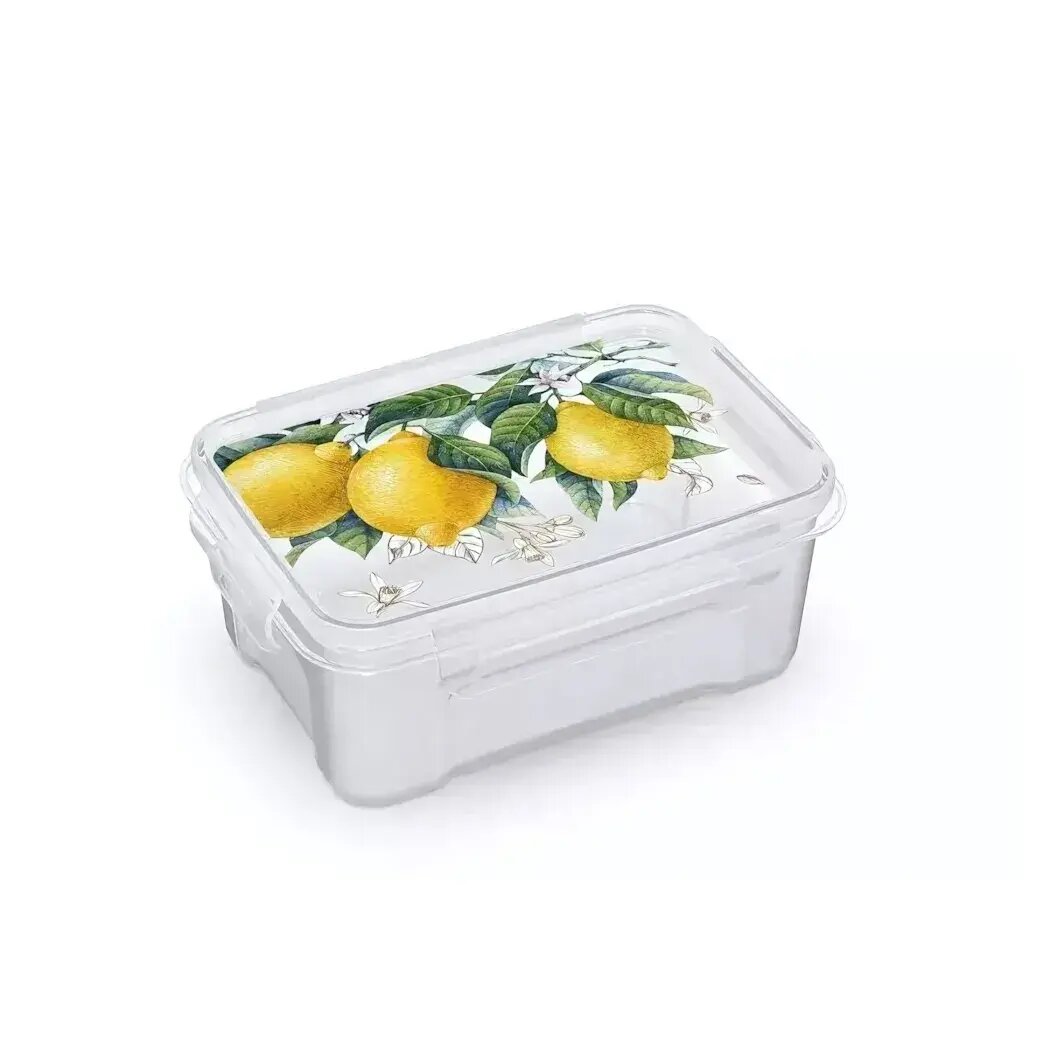 Контейнер прямоугольный для СВЧ 'Fresh' 0,75л с крышкой на защелках, пластик, принт лимоны