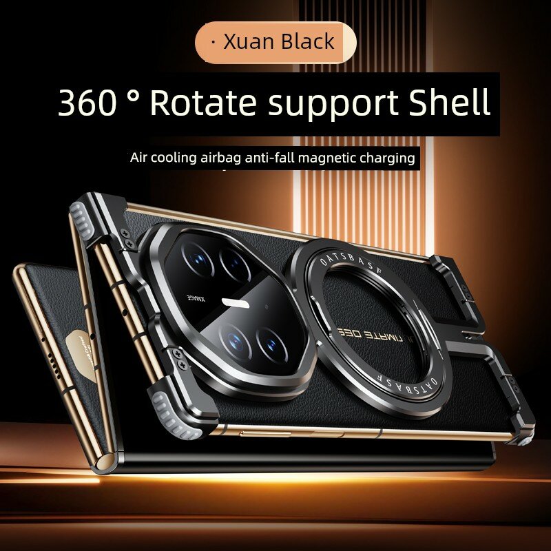 Ультратонкий чехол для складного телефона Huawei Mate XT/Xs с металлической рамкой, поворотной подставкой 360° и
