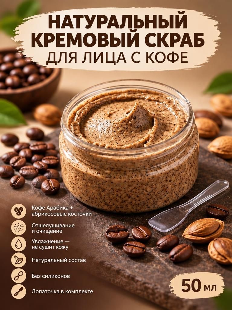 Скраб для лица кремовый ECOCOSMOCRAFT, натуральный отшелушивающий с абрикосовой косточкой и ароматом кофе, 50 мл