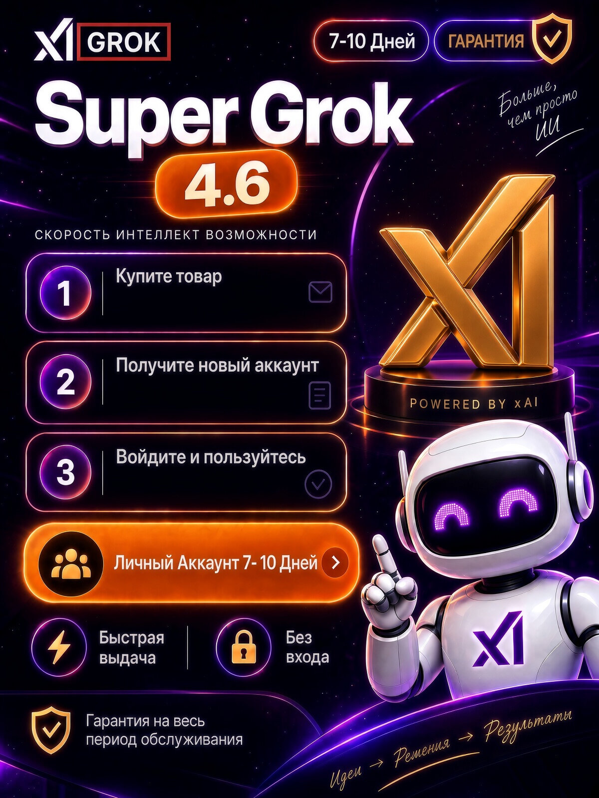 Super Grok AI - Официальная подписка на 7-10 дней. С гарантией на весь срок | |личный аккаунт |Быстрая активация |