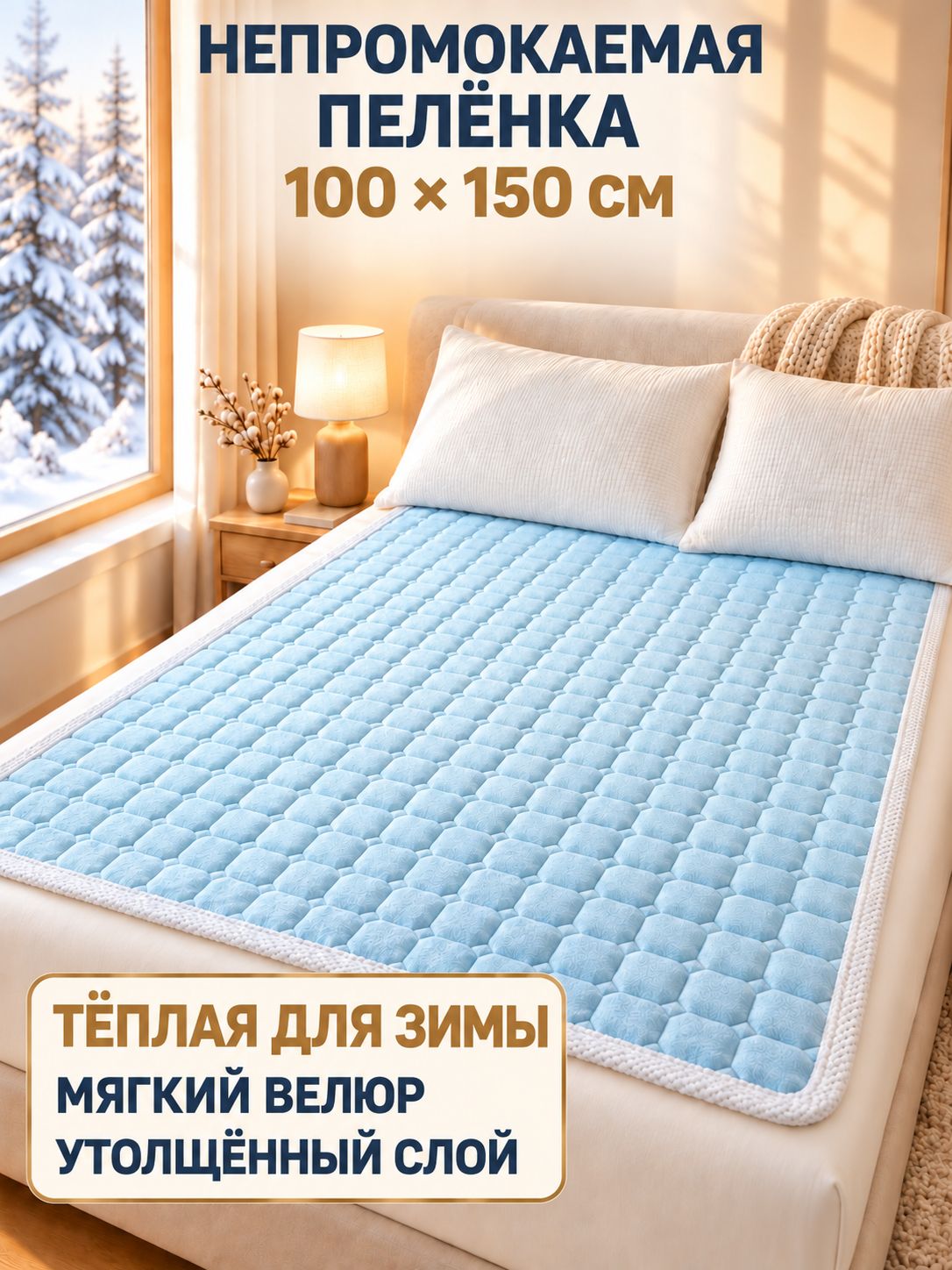Непромокаемая пелёнка 100×150 см, утепленная велюровая простынь на матрас