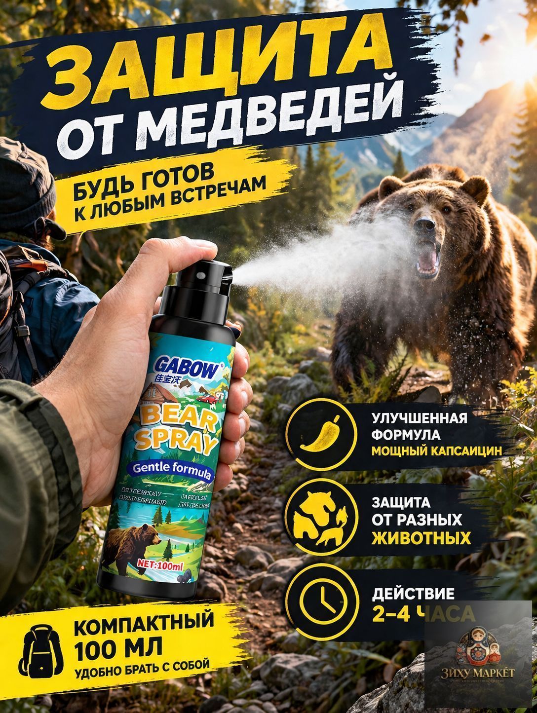 Наружный спрей с капсаицином, 100 мл, для кемпинга