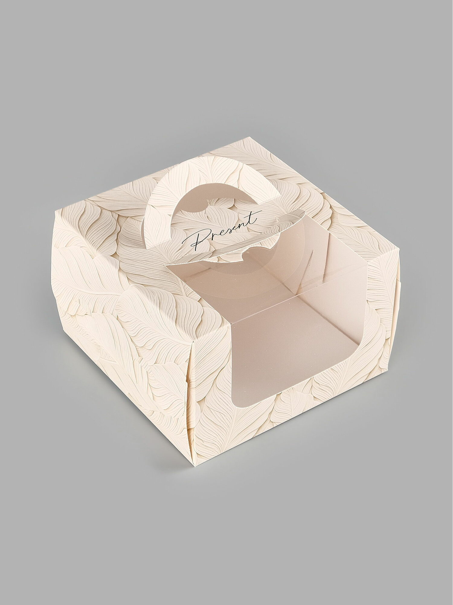 Коробка под бенто-торт с окном Present, 15.5 x 15.5 x 10 см, размер упаковки: 37 x 0.2 x 34 см, 5 шт.