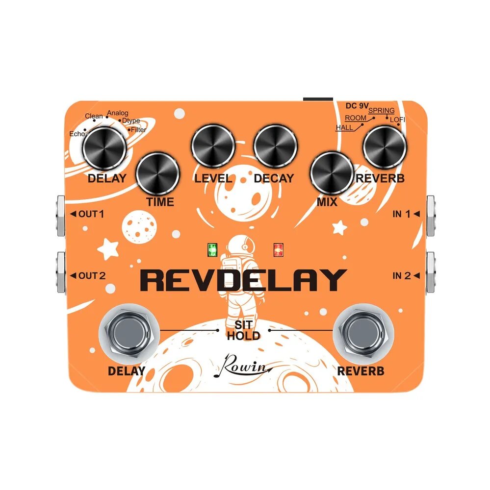 > ROWIN LTL05 REVEDELAY Педаль эффектов 2в1 для гитары и баса, цифровой дэлэй, пластинный реверб, мультирежимный стомпбокссинтезатор