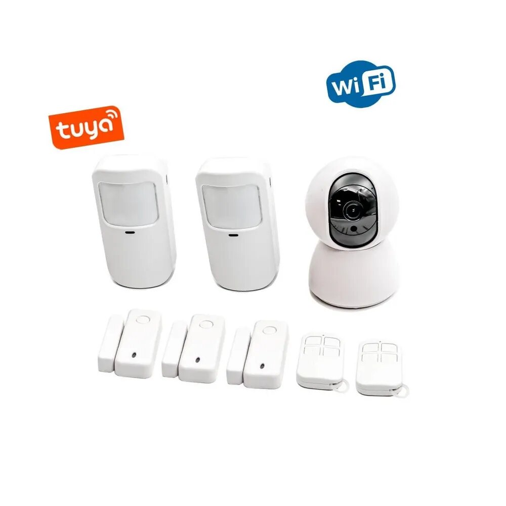 Поворотная Wi-Fi / TUYA камера видеонаблюдения с сигнализацией Страж Видео-Alarm Мод:7-W с датчиками: 2 движения и 3 открытия дверей и окон. Двусторонняя голосовая связь.