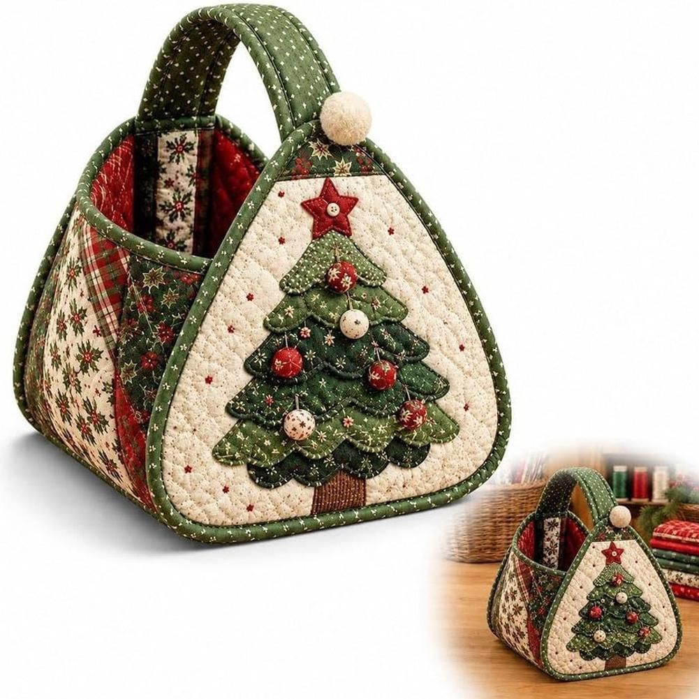 Набор для шитья новогодней корзинки своими руками, DIY набор для рукоделия, лоскутная корзина с елкой для декора и хранения