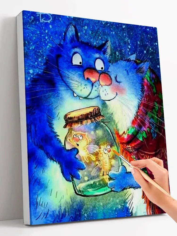 Картина по номерам Синие коты - коты и светлячки (40x50) Холст на подрамнике