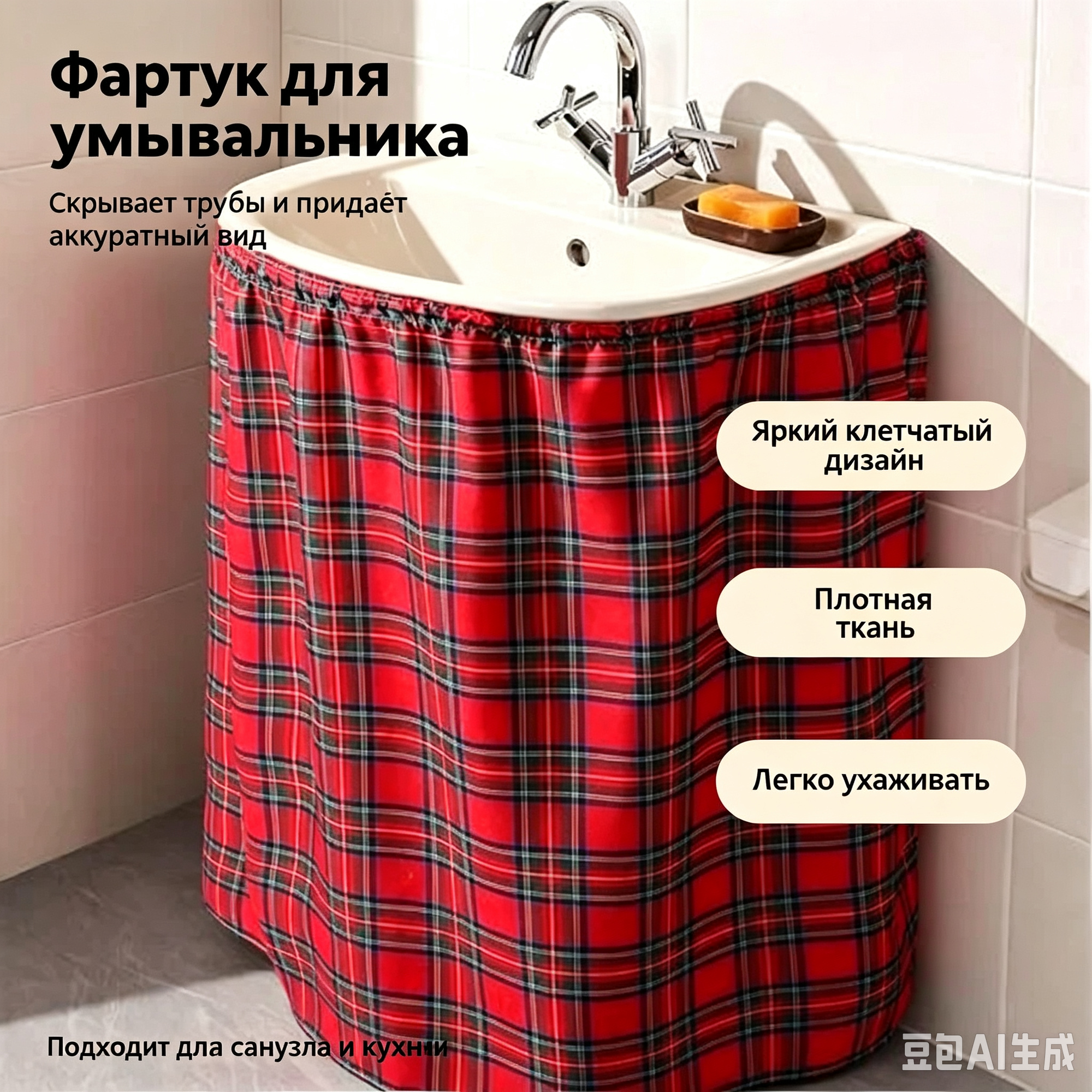 TEMU Простая самоклеящаяся декоративная накладка-юбка для скрытия раковины/умывальника