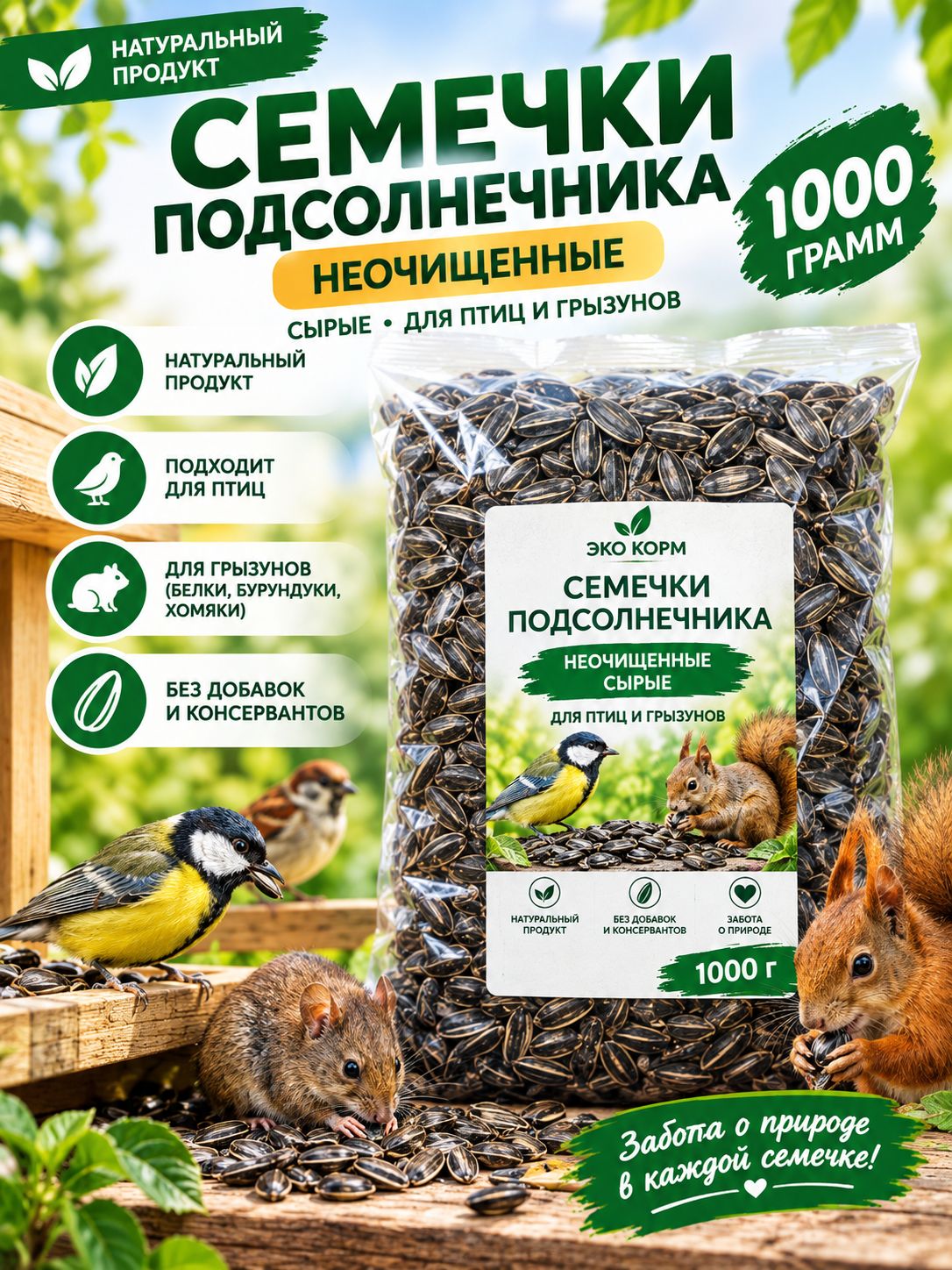 Семечки подсолнечника неочищенные для птиц и питомцев 1 кг
