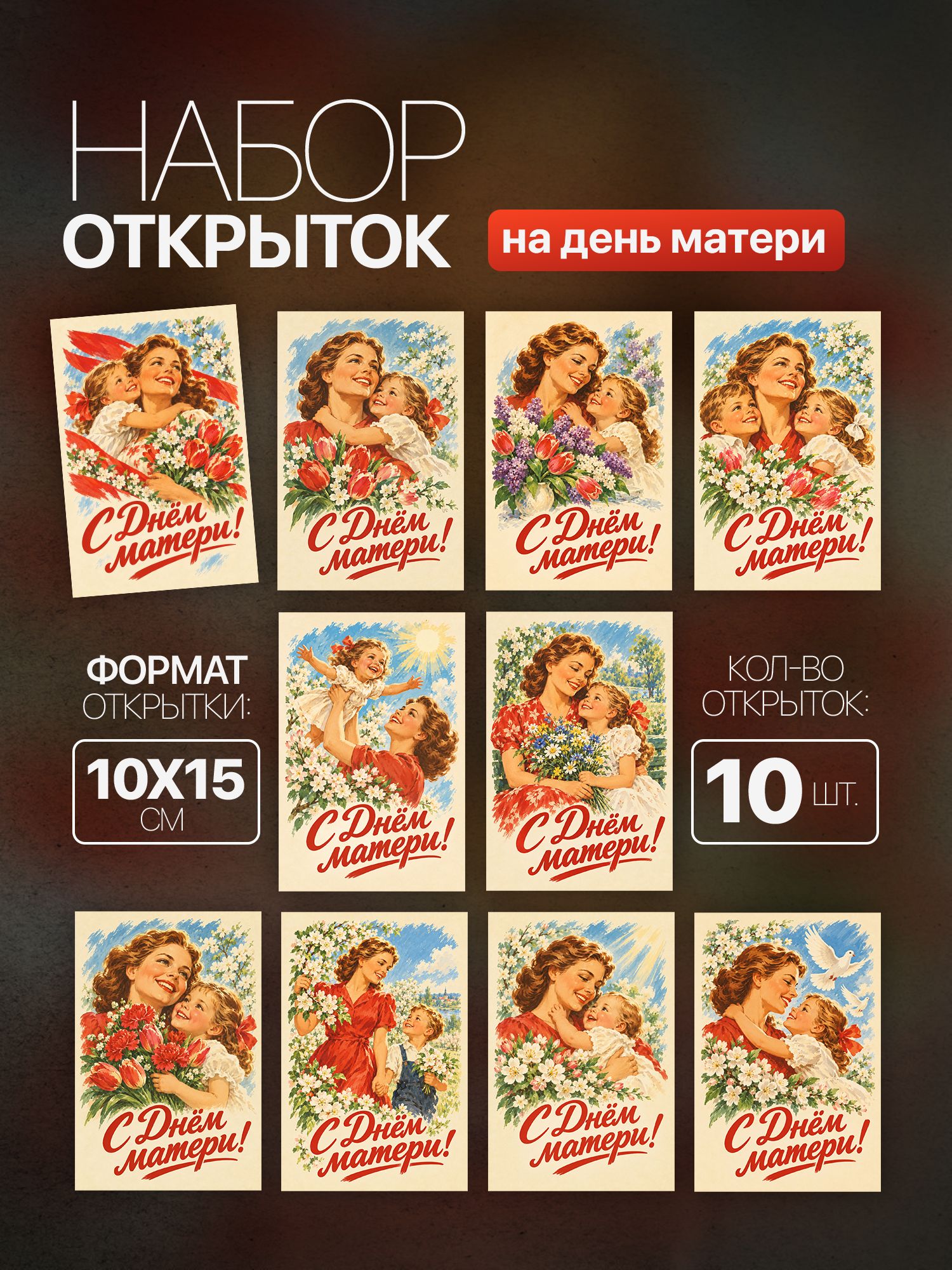 Открытки День матери, 10 шт