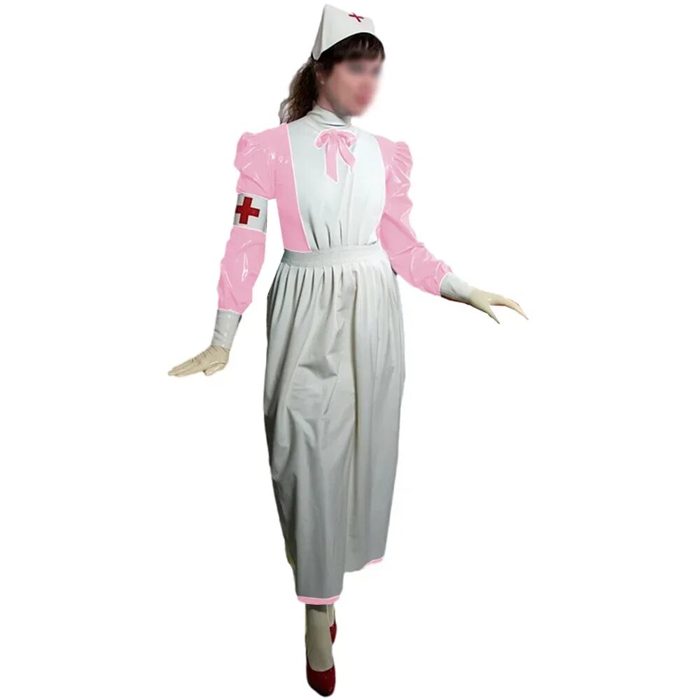 Fetish Queen Пышное платье медсестры из искусственной кожи Розовый, 4XL, Light pink