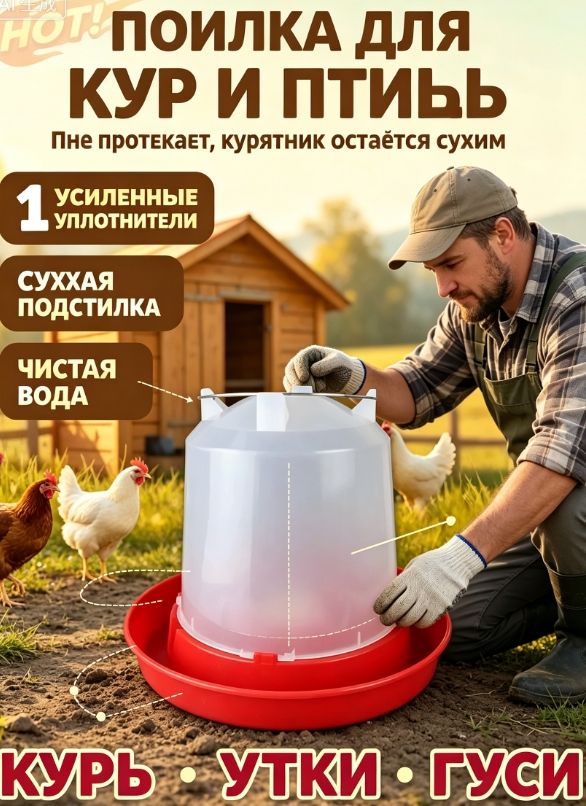 Поилка для кур подвесная, Легко разбирается и моется, устойчив к образованию накипи