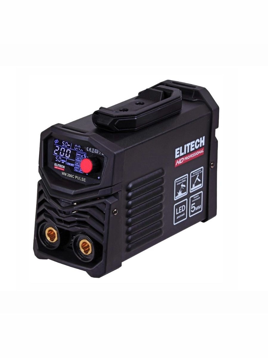 Сварочный аппарат ELITECH HD WM 200 С PULSE (инвертор, импульс, 110-275В, 6.2кВт, 10-200А, ПВ200А/80%, ф1.6-5мм, 3.5кг)