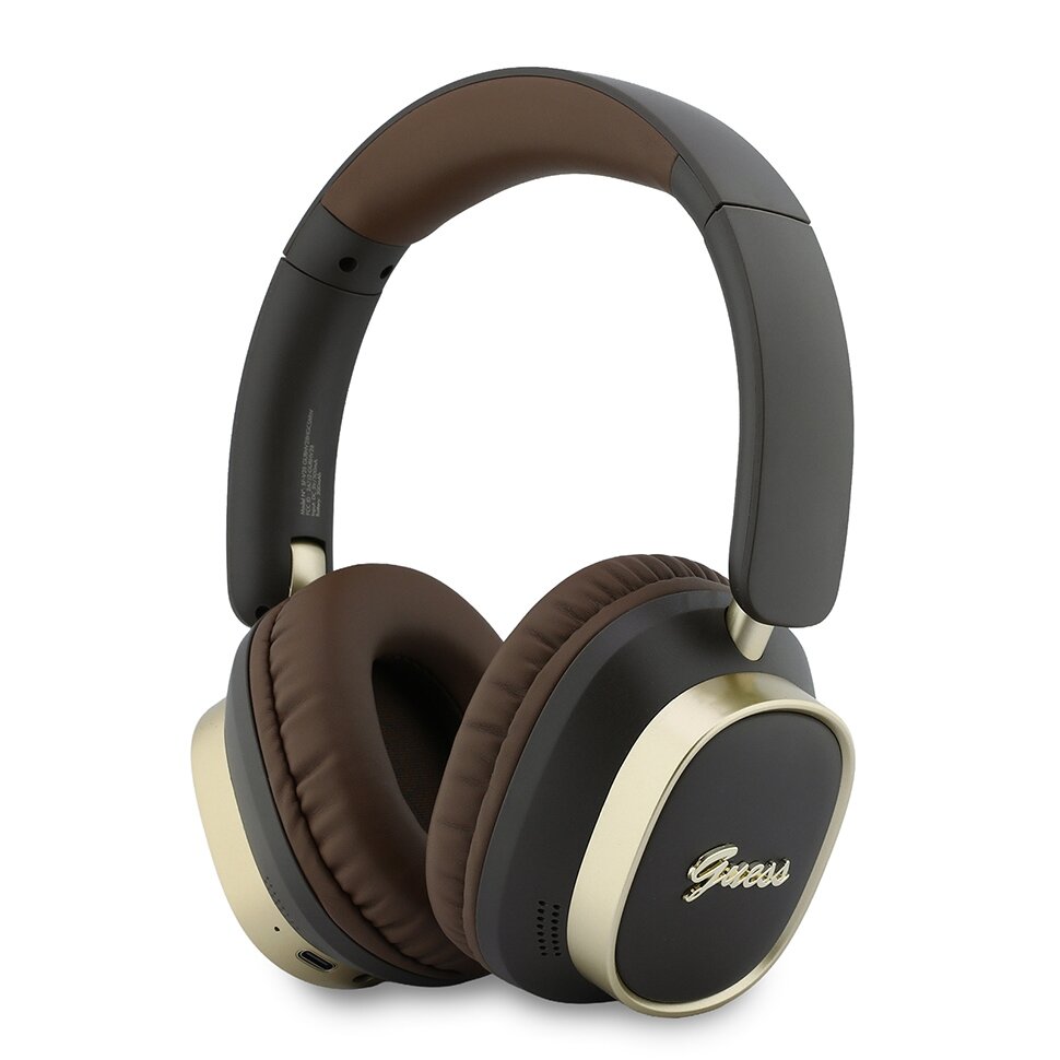 Guess наушники беспроводные накладные Bluetooth HP ENC Rectangle Satined PU Script Metal Logo, коричневые