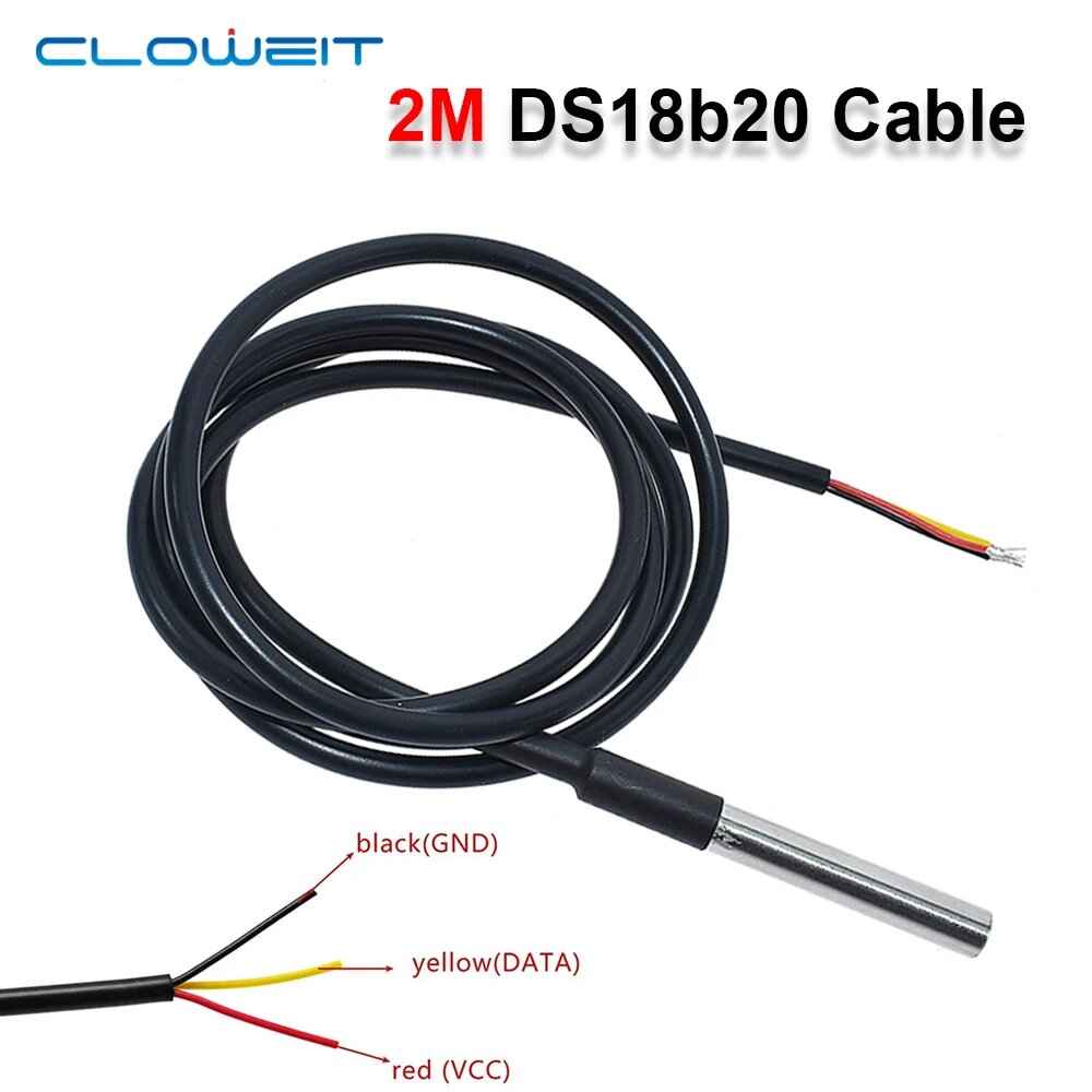 Термодатчик DS18B20 из нержавеющей стали Cloweit 1/2/3 м 2M DS18b20 Cable