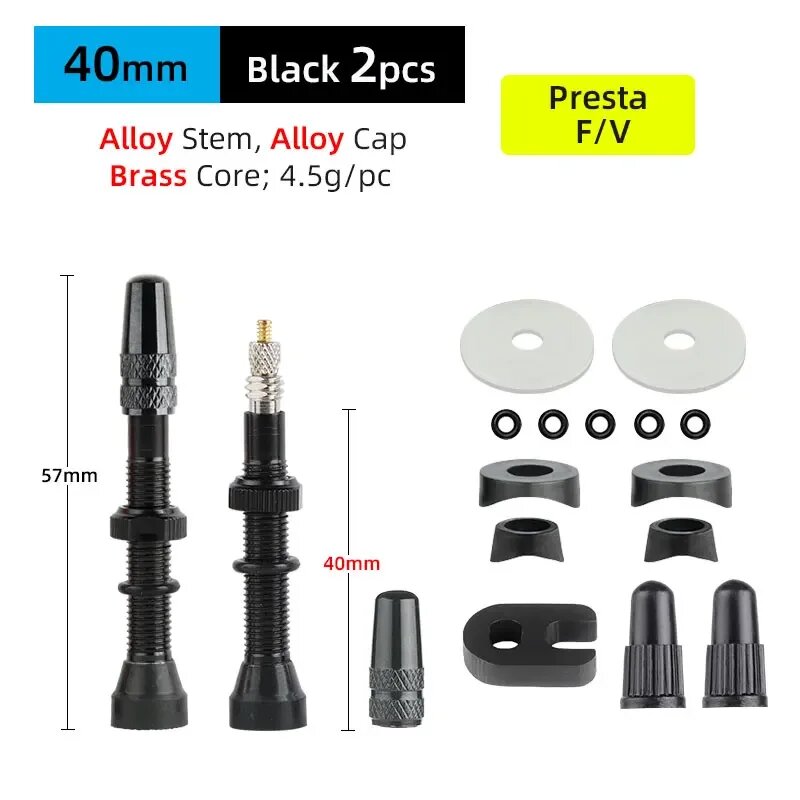 DEEMOUNT Велосипедные клапаны Presta 40/60 мм 2 шт. Черный, 40 Alloy BK FB2