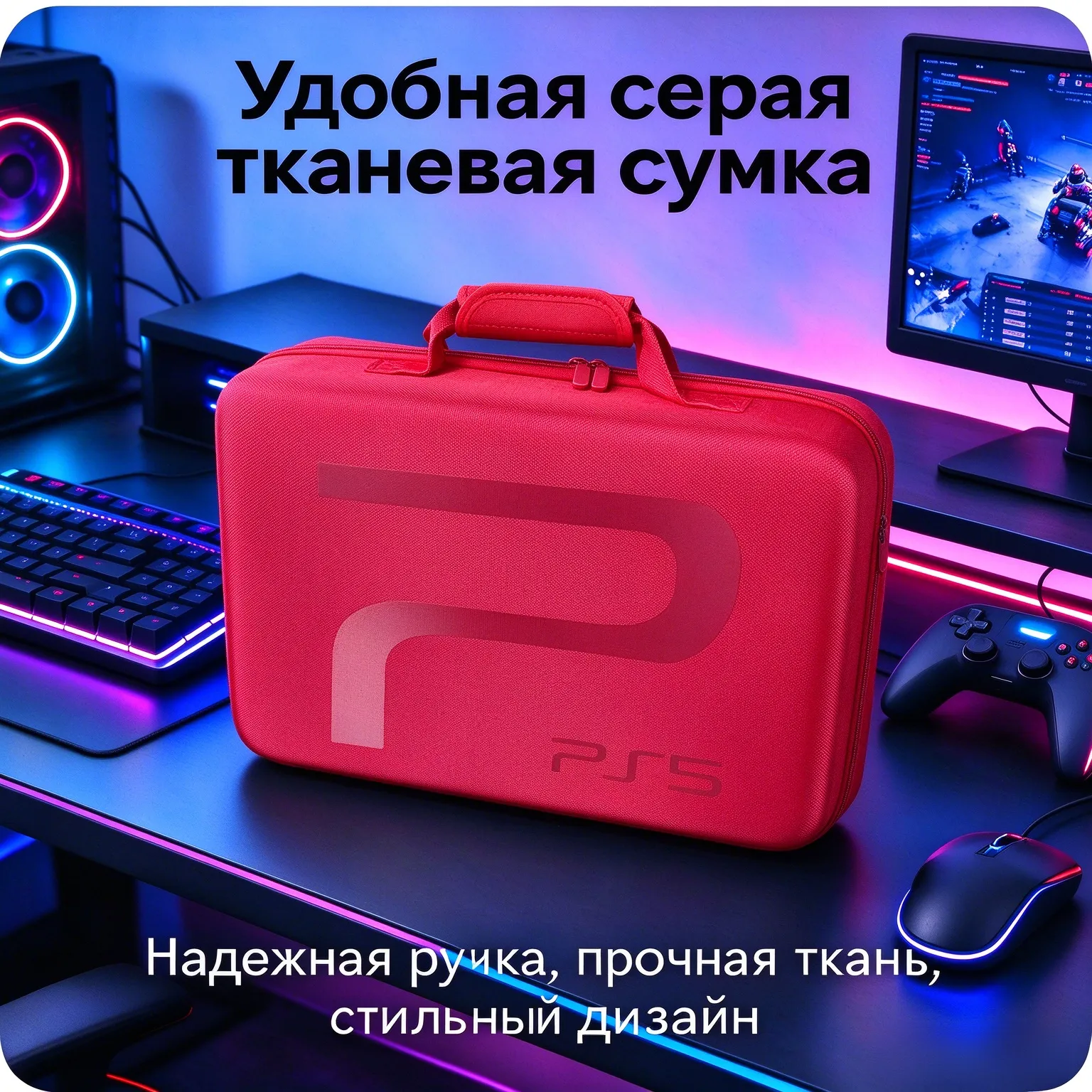 Сумка-чехол для PS5 Slim чёрная | Защитный кейс для приставки и аксессуаров, противоударная защита для транспортировки