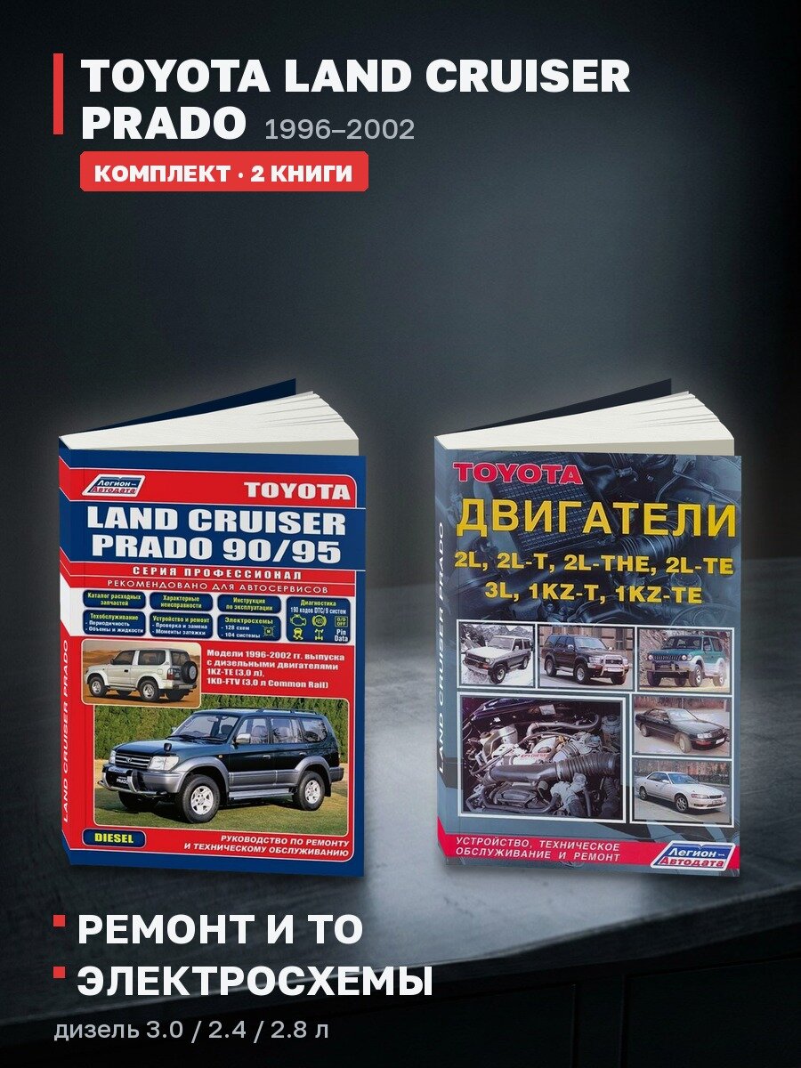 Комплект литературы по ремонту и обслуживанию Toyota Land Cruiser Prado 1996-2002 года выпуска, двигатели 2L / 2L-T и др.