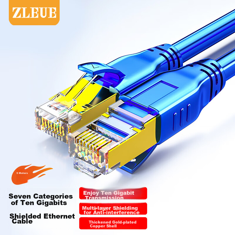 Кабель Ethernet ZLEUE Cat7 5 м с медным сердечником и экранированием 10Гбит для игр и домашнего интернета Длина：5
