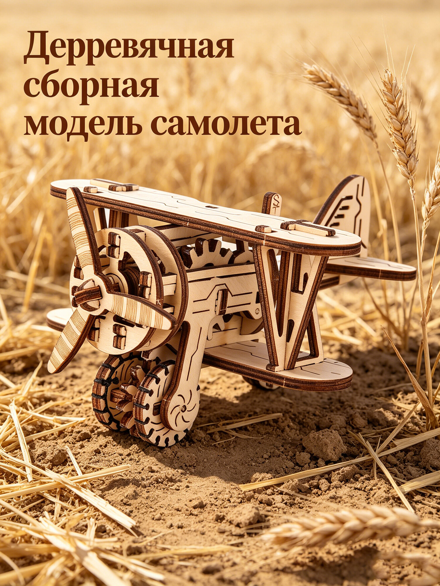 Стимпанк деревянный пазл винтажный биплан, механическая модель старинного самолета с шестернями