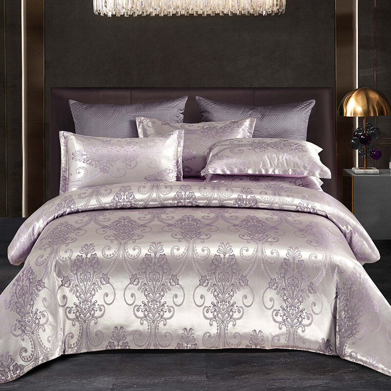 Комплект постельного белья Royal Style из жаккардового сатина 200x230 см, цвет фиолетовый с золотом, 4 шт, простыня и