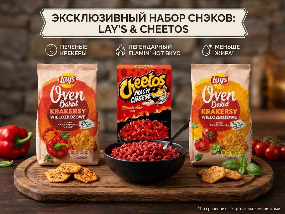 Набор Снеков LAY'S & Cheetos Mac'N'Cheese острый+Lays Oven Baked многозерновые крекеры