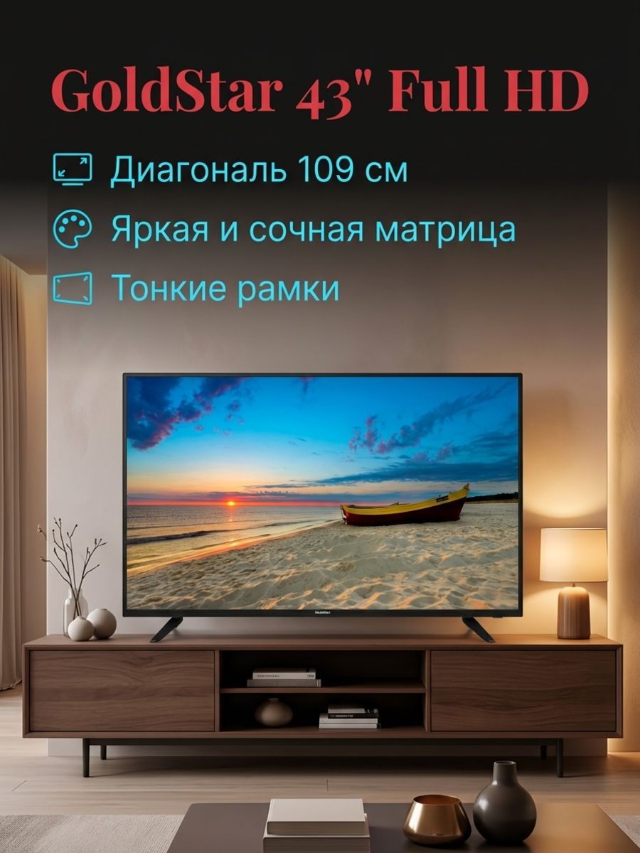 Телевизор Goldstar LT-43F1100, черный 43", SMART , ANDROID 14
