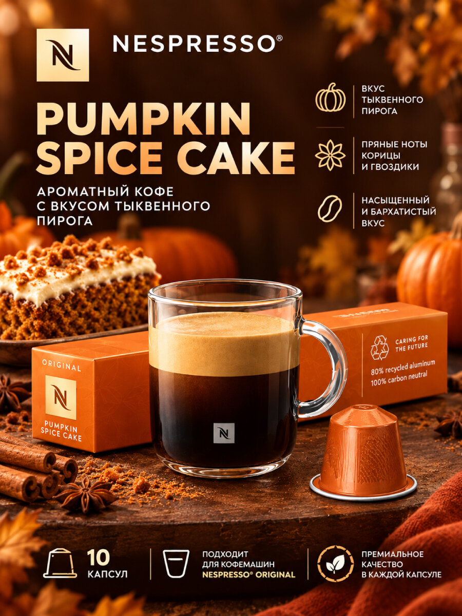 Капсулы Nespresso "Pumpkin Spice Cake", для кофемашины Nespresso Original, 10 шт.