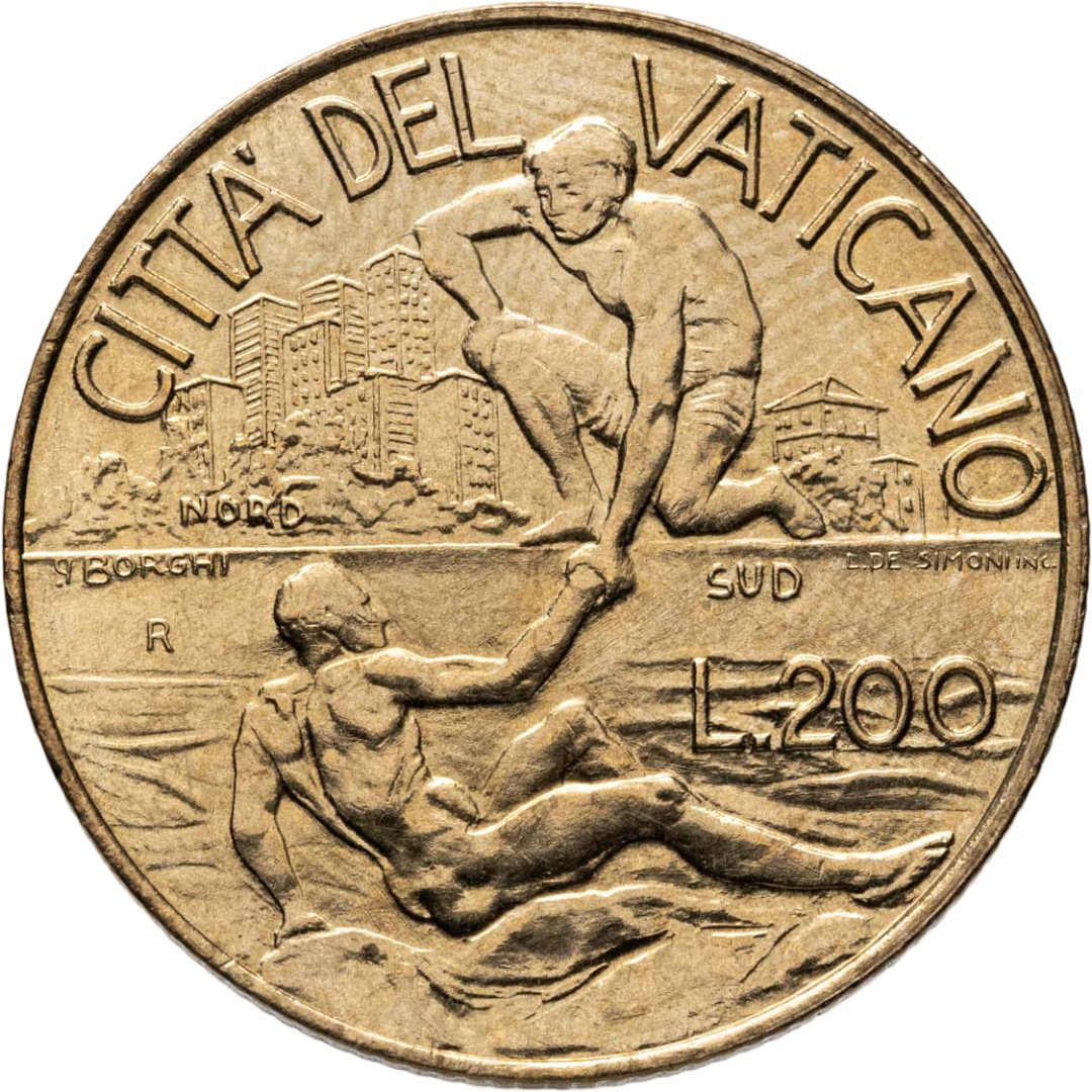Ватикан 200 лир 1998, Бронза, в сохранности AU-UNC