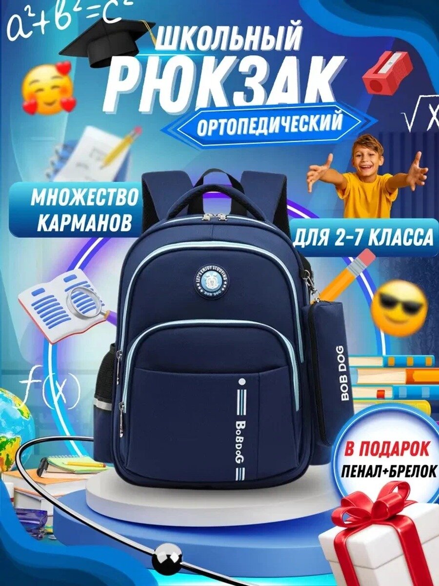 Рюкзак сине-голубой, полиэстер, средний 20-30 л, анатомическая спинка