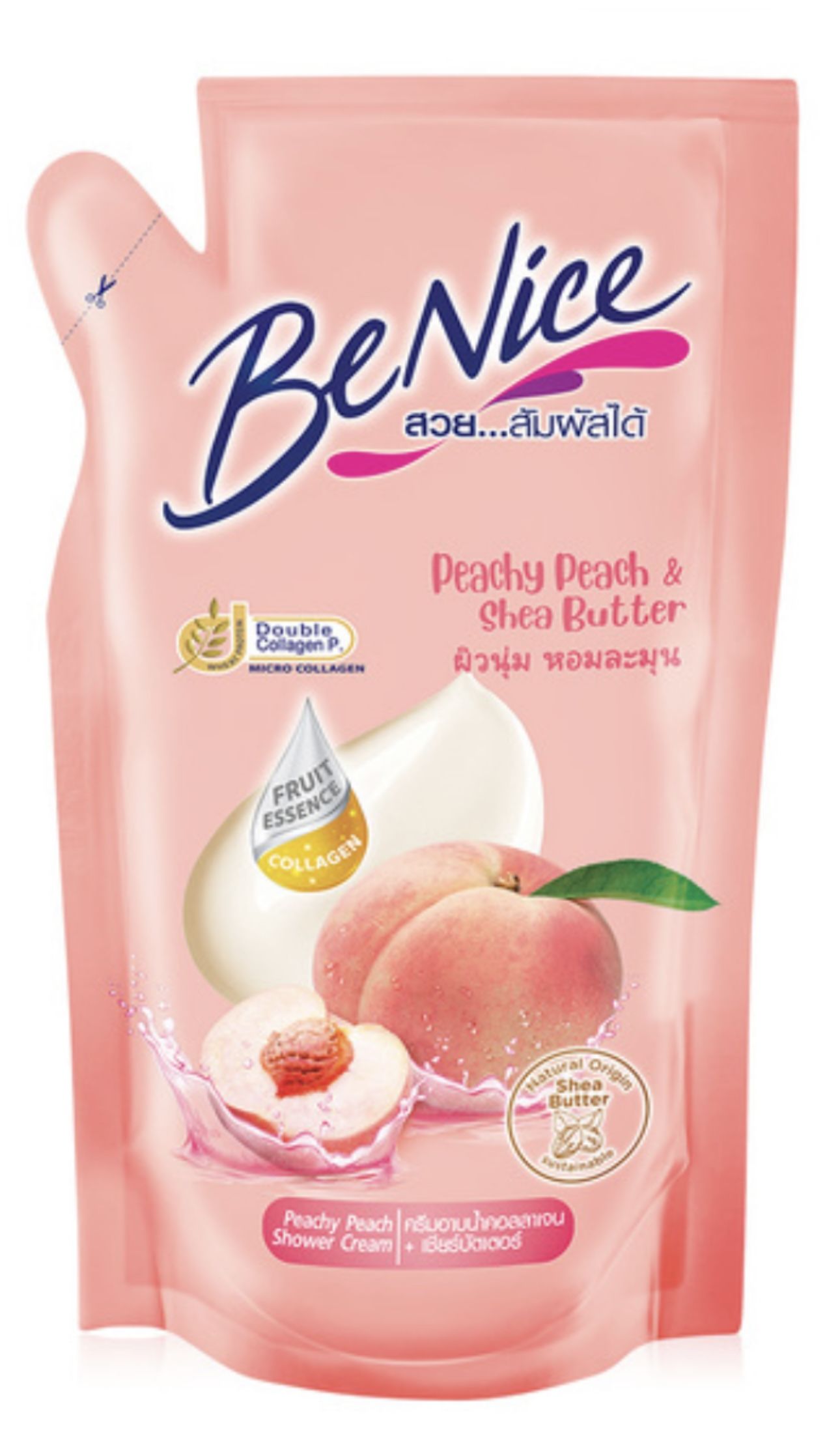 Тайский крем-гель для душа в сменном блоке (рефиле) BeNice Peachy Peach & Shea Butter объемом 400 мл с экстрактом персика и маслом ши