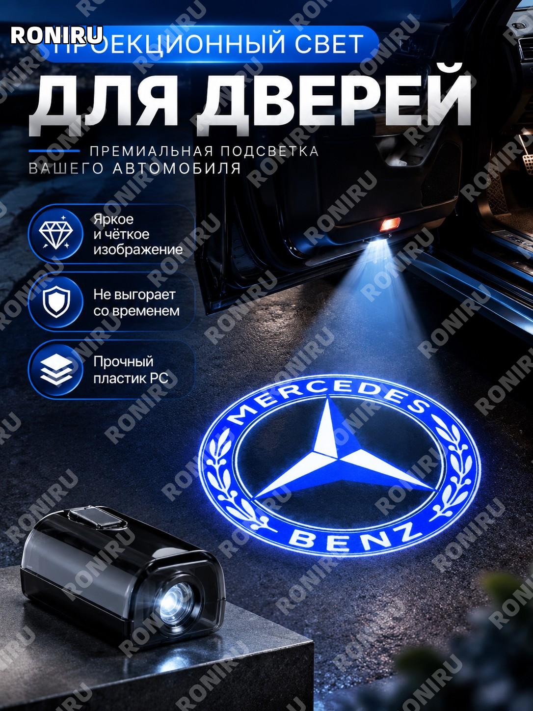 Подсветка двери Mercedes синий логотип колос, проектор приветственного света с невыцветающей стеклянной линзой