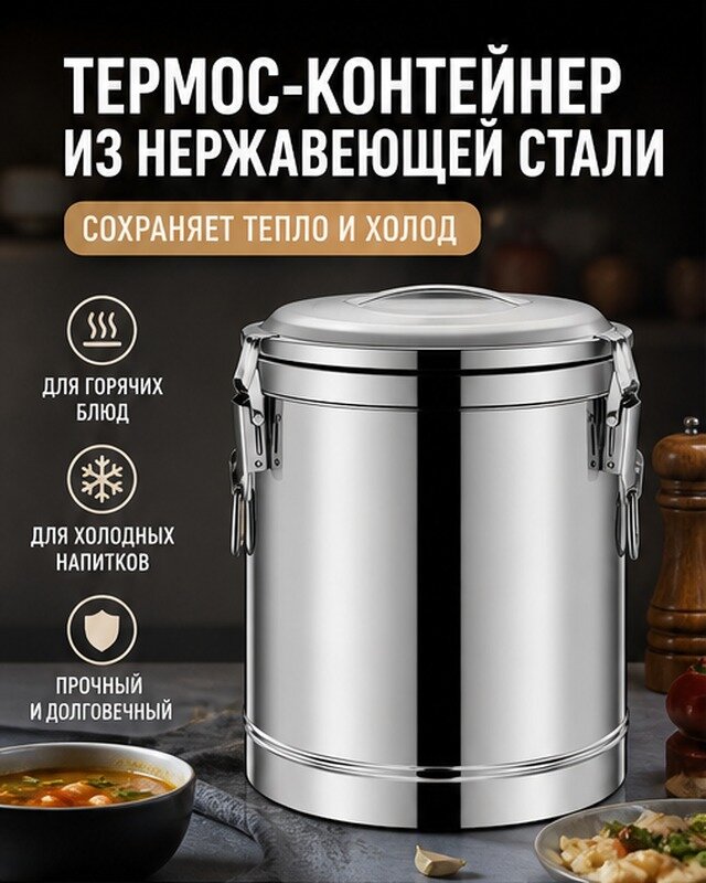 Термос-контейнер для еды с краном из нержавеющей стали 3.5 л, двойные стенки