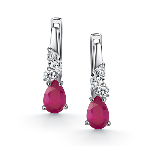 фото Серьги diamant online, серебро, 925 проба, родирование, фианит, рубин, длина 1.6 см, , розовый