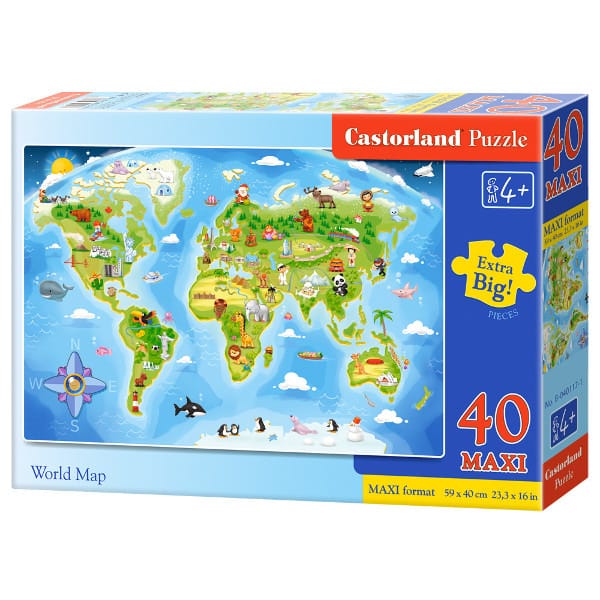 Пазл Castorland Карта мира, пазл макси, 40 элементов, 60x40 см, для детей