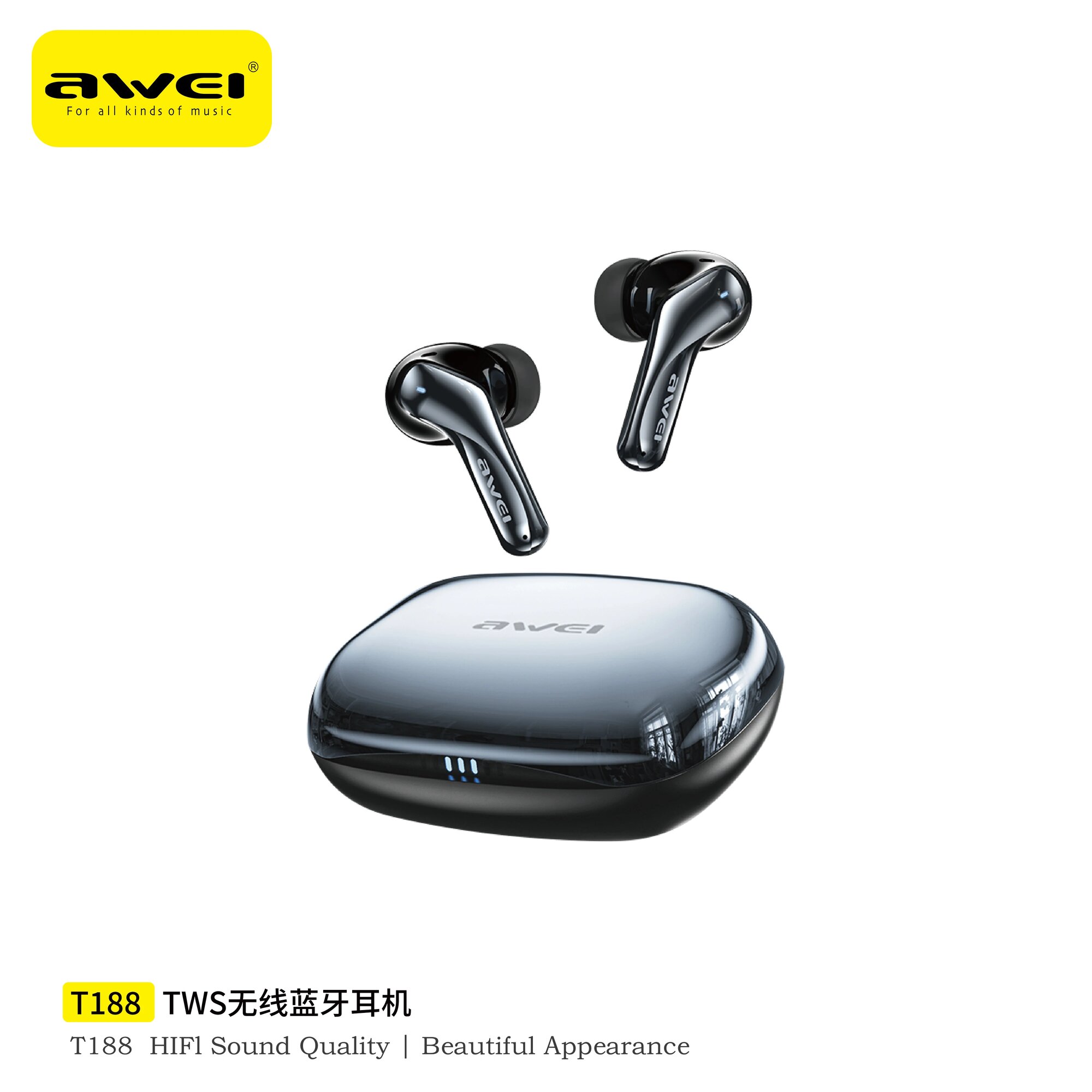 Awei T188 ENC TWS черные водонепроницаемые беспроводные наушники Черный, Black