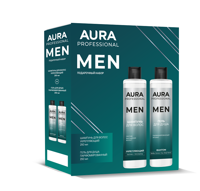 Набор подарочный AURA MEN Парфюмированный гель для душа 250 мл + Шампунь для волос Укрепляющий 250 мл