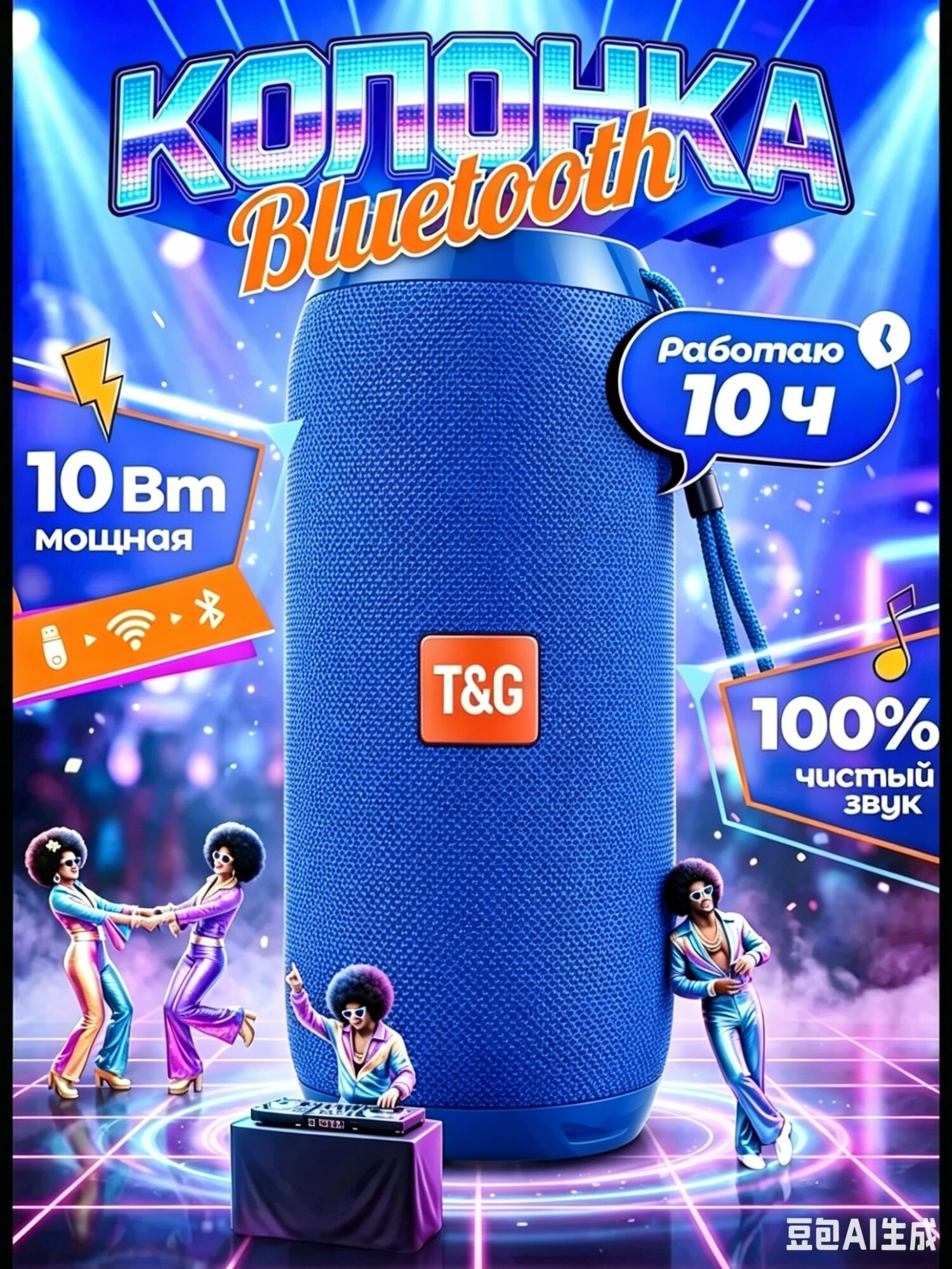 Портативная Bluetooth колонка T&G/ Bluetooth колонка с подсветкой/ Беспроводная Bluetooth колонка