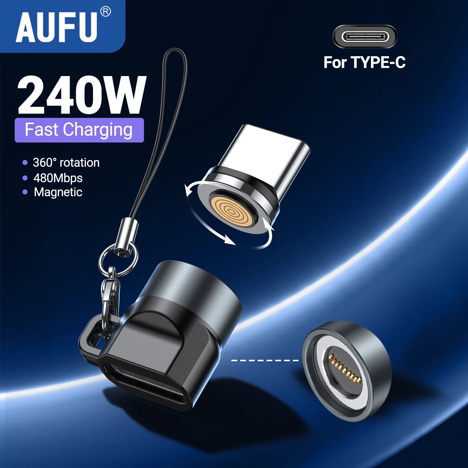 AUFU 240W Type-C магнитный адаптер, 9pin straight type-c