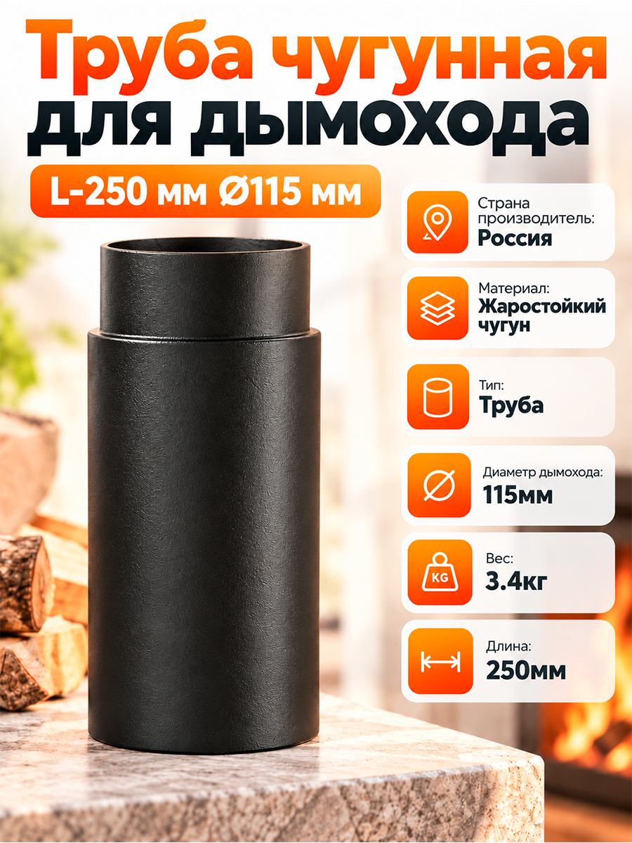 Труба чугунная L-250 мм Ø115 мм