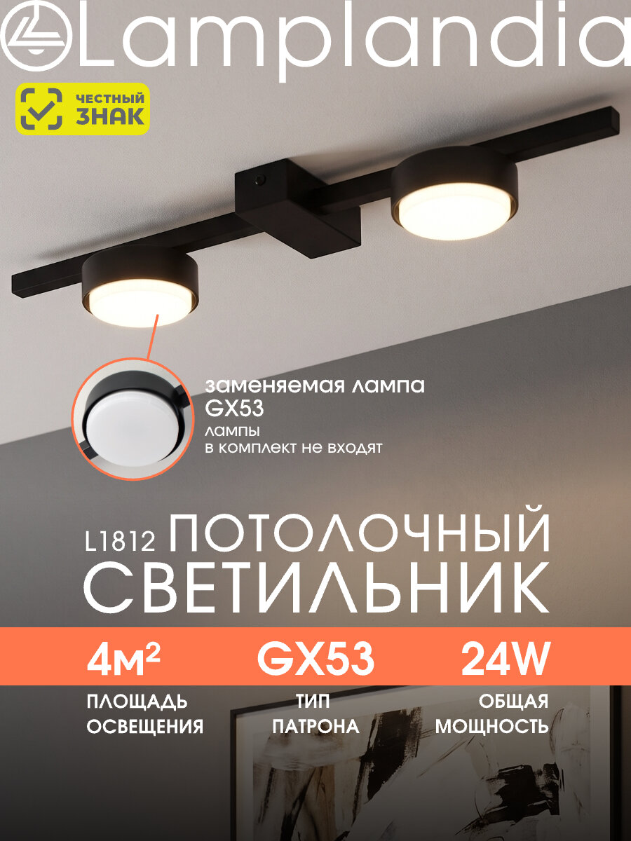 Светильник потолочный Lamplandia L1812 CIRCOLO CEILING BLACK, GX53*2 макс 12Вт