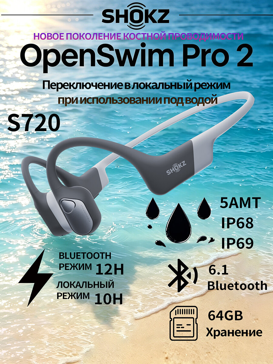 SHOKZ Наушники беспроводные с микрофоном, Bluetooth, серый--SD926
