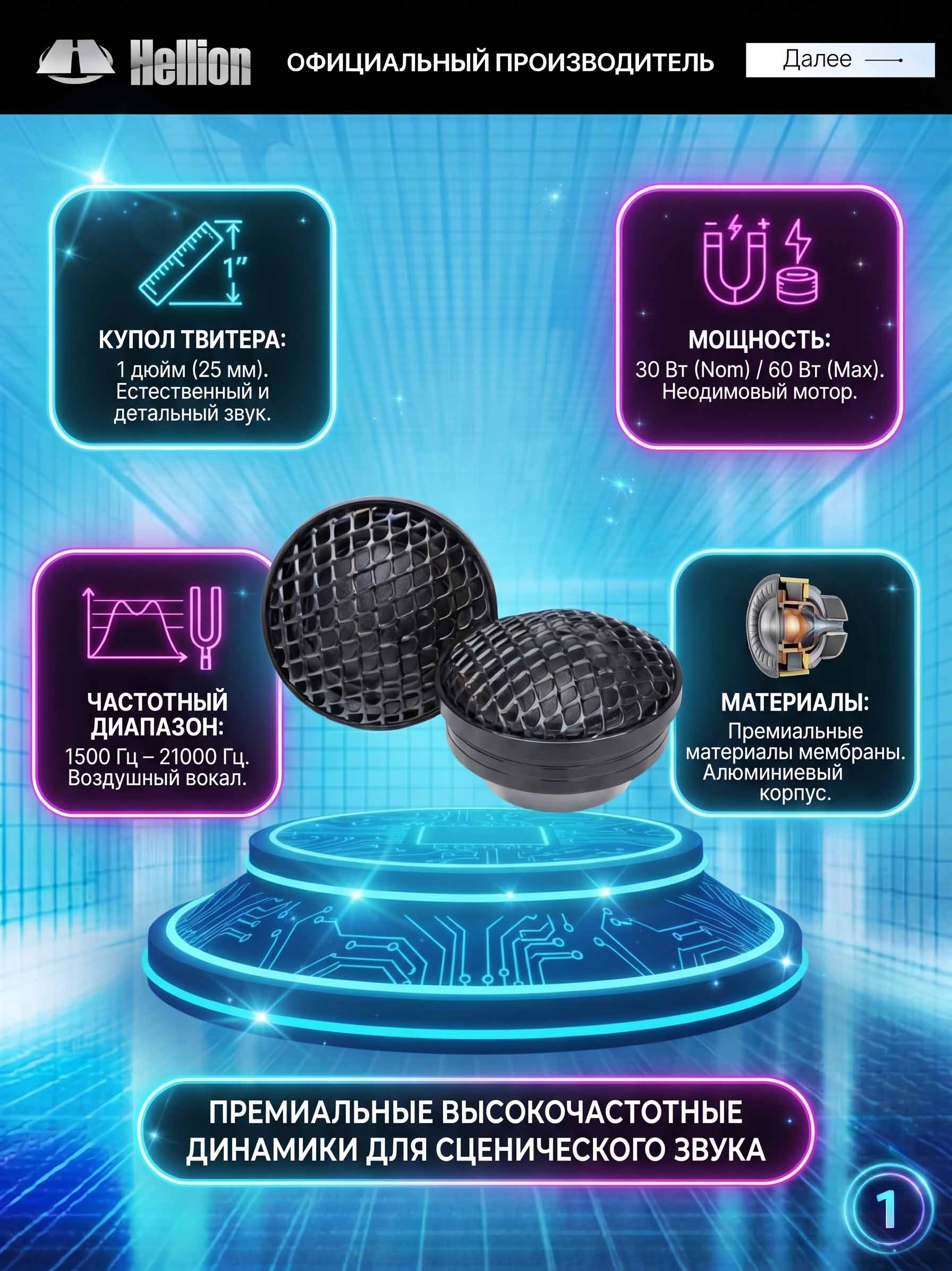 Колонки автомобильные Hellion Symphony TW-25 пищалки твитер
