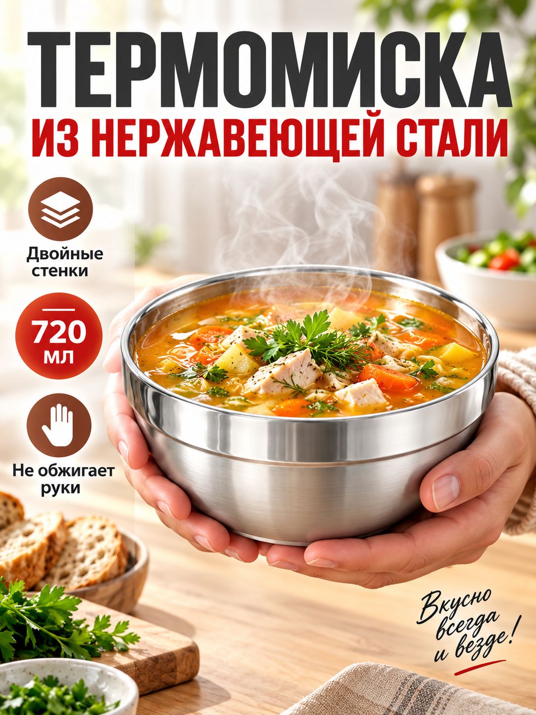 Изотермическая походная миска с двойными стенками, диаметром 16 см, для отдыха на природе