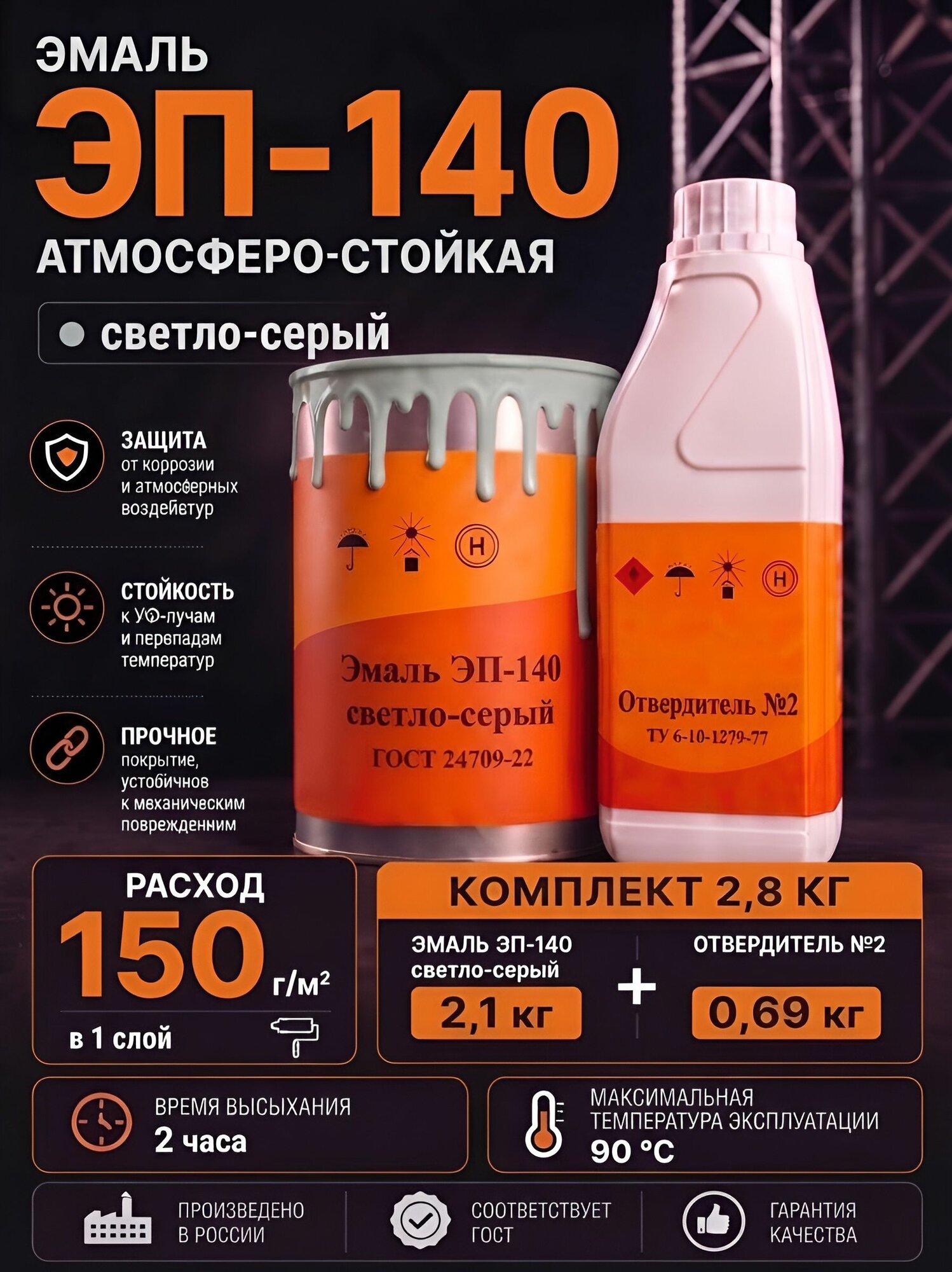Эмаль ЭП-140 Светло - серый 2,8 КГ