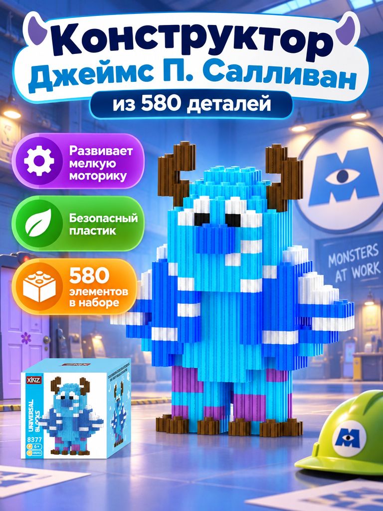 3D Конструктор из пиксельных блоков XINZ Monsters Inc: Sulley, 580 дет.