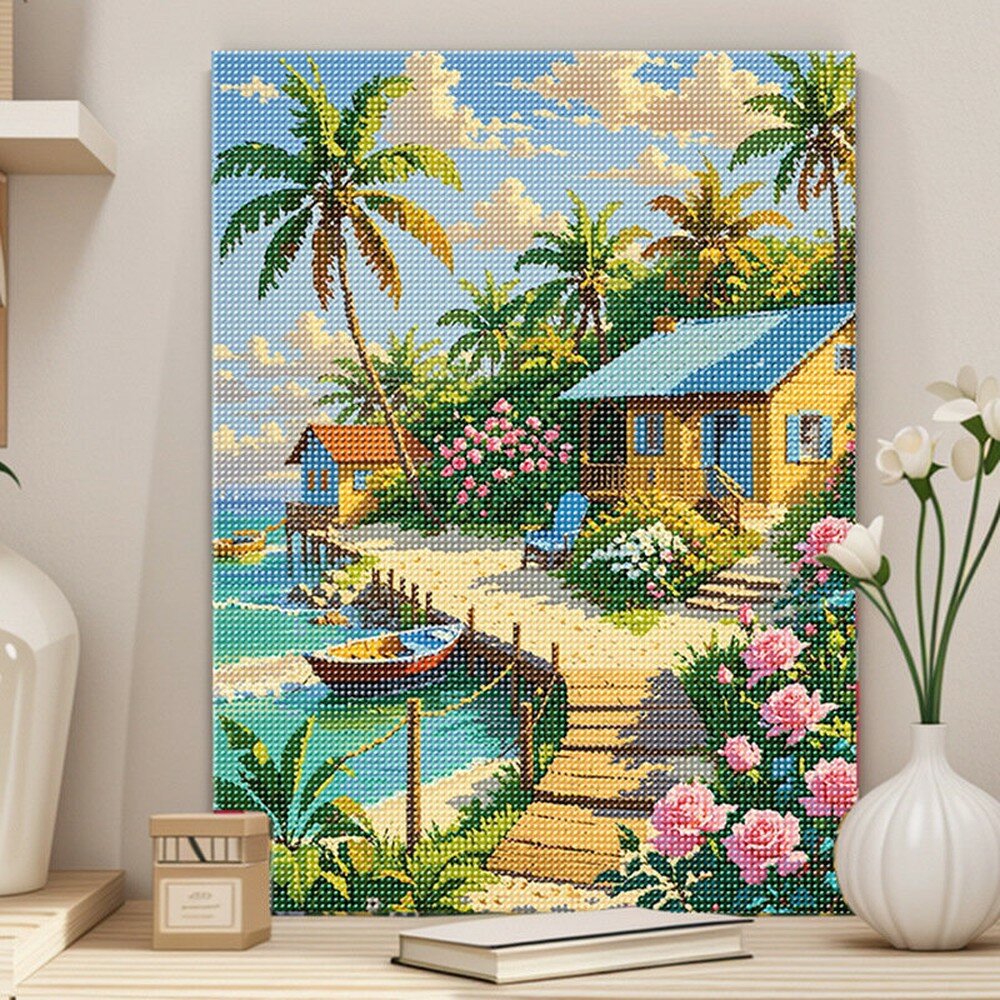 Картина по номерам WHIMSY "Алмазная живопись", Коттедж на берегу моря, 40х50 см, акриловая, рельефная