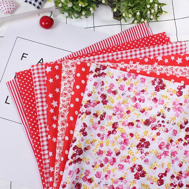 Набор лоскутов хлопка 25x25 см для квилтинга 7 шт Розовый, Bright red